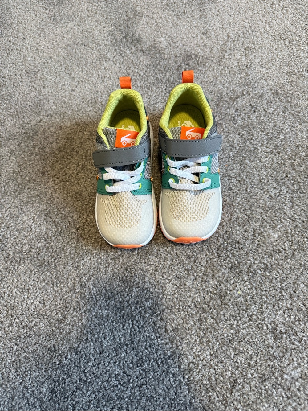 See Kai Run NWOT Cloud Gray Sneakers with Orange & Green Accents